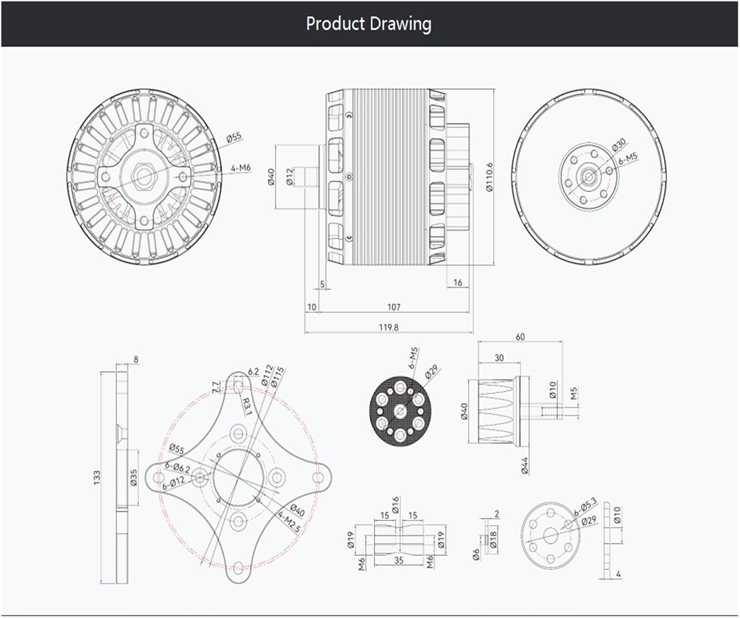AT1050 KV90 brushless Motor 24S Voltage Maximum Thrust 38KG