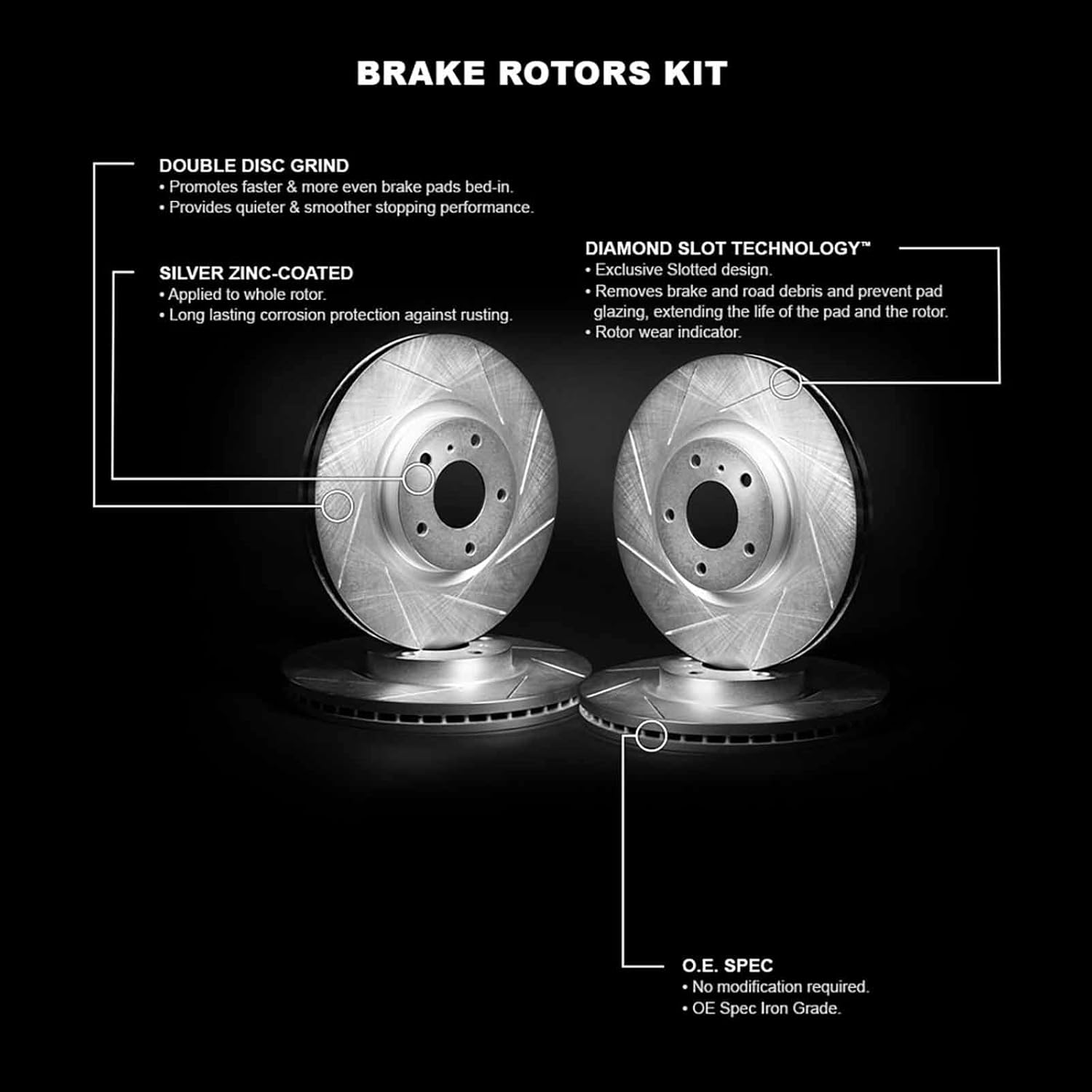 R1 Concepts Front and Rear Brake Rotors For 2016-2020 Lexus GS, 2015-2022 Lexus RC F| Slotted Disc Brake Rotors| Brakes and Rotors Brakes and Rotors