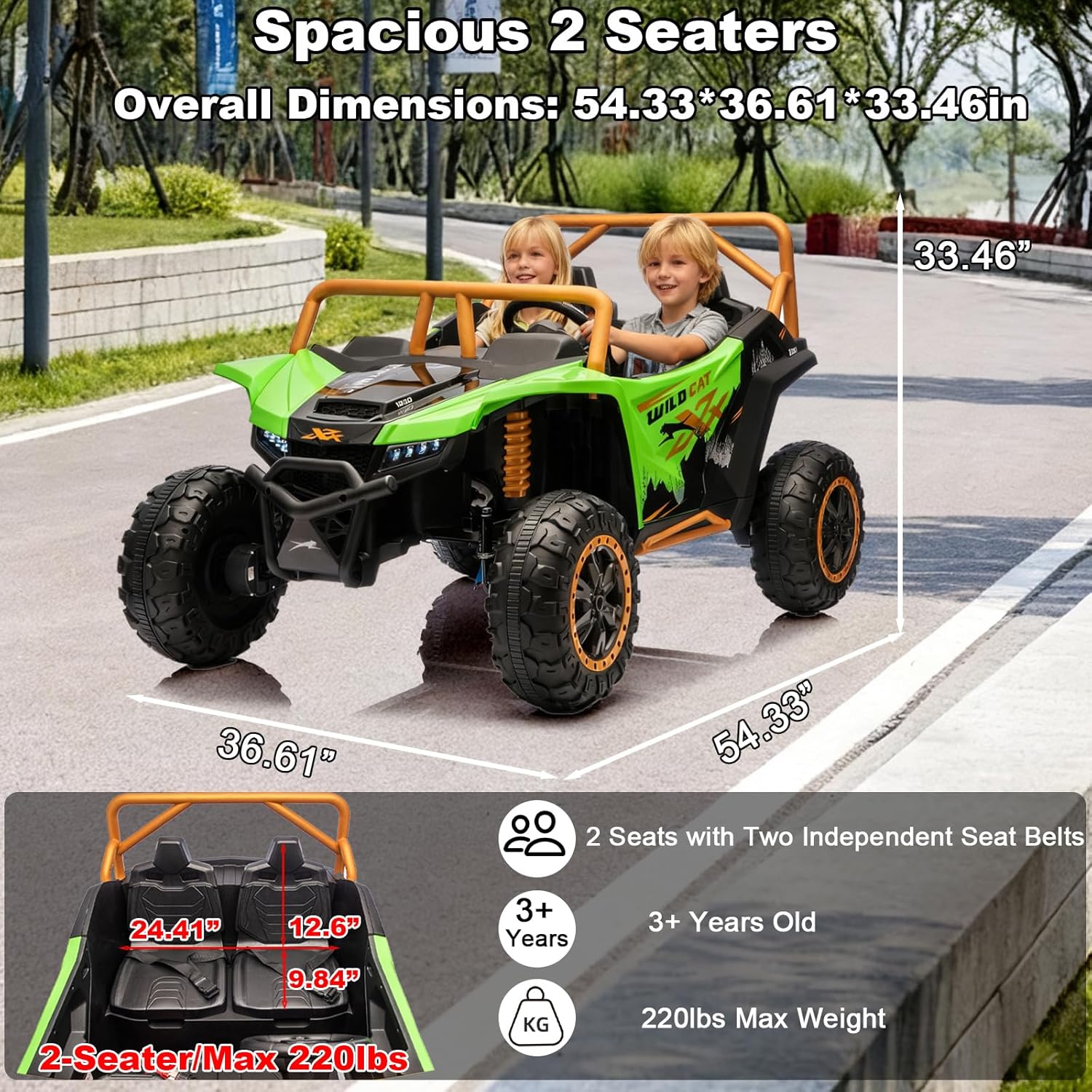 2026 XXXL 24V 2-Seater Ride on Car for Big Kids, Ride on Toy with Remote Control, 4WD Battery Powered Electric Vehicle for Kids, Side by Side UTV, Green