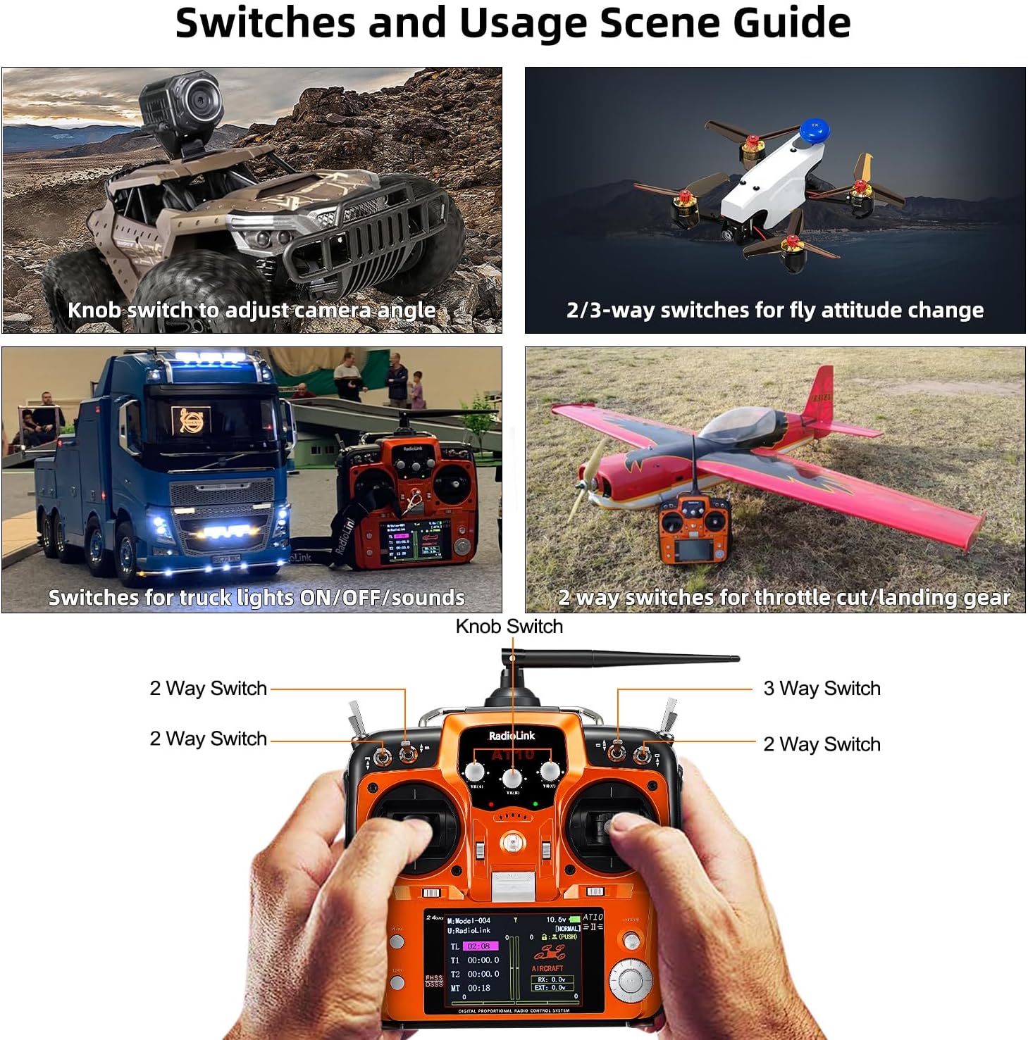 Radiolink A560 PNP (Plug&Play) RC 3D Airplane & AT10II 12 Channels RC Transmitter and R12DS Receiver, Left Hand Throttle Radio, CM210 2S LiPo Fast Charger Kit, Totally RTF