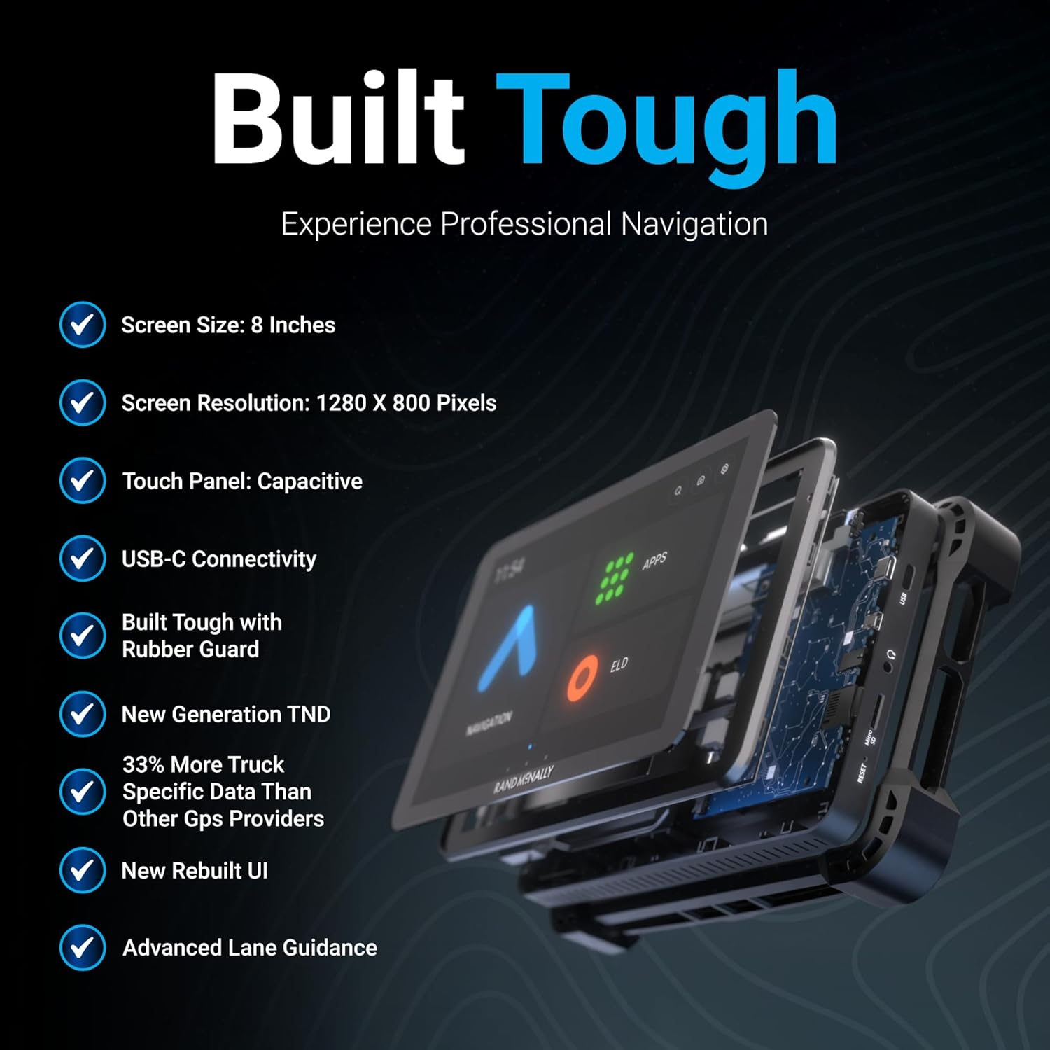 Rand McNally RANDTAB8 8-inch GPS Truck Navigator with Industry's Best Custom Trucking Routes, Rand Navigation 2.0 with 2025 Maps + Built-in Camera