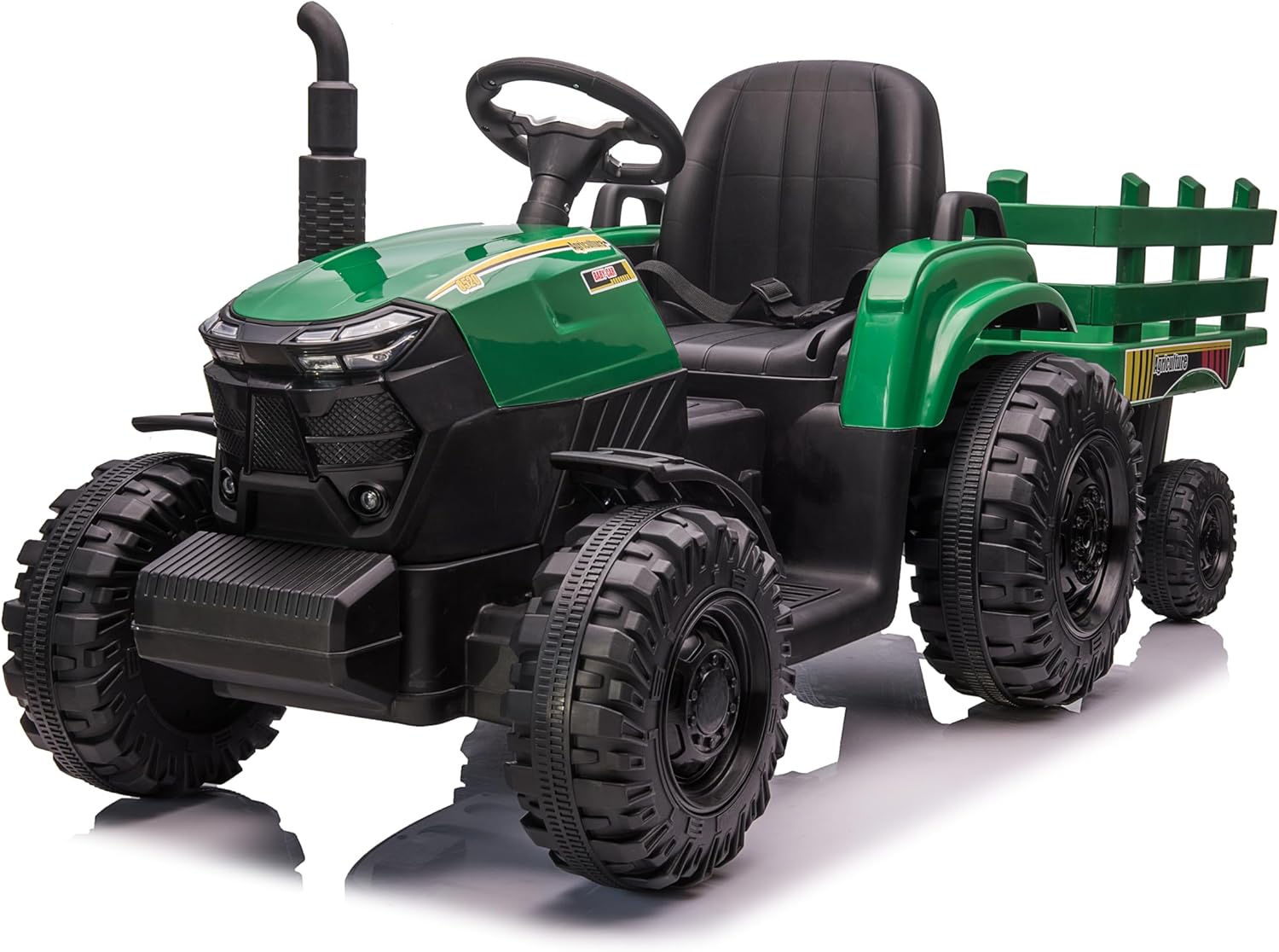 Kids Electric Ride On Tractor, 12v Battery-Powered 4 Wheels Ride On Car with Trailer, 35W Dual Motors/3-Gear-Shift/LED Lights/USB for Toddlers 3-6 Boys/Girls