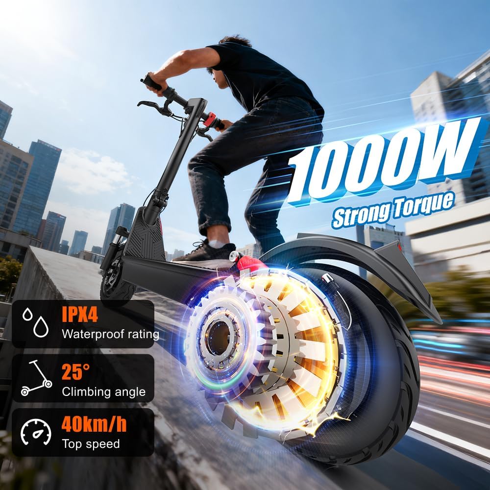 HX X9B Electric Scooter for Adult, 500W Motor, 48V20Ah Removable Battery, Foldable E Scooter, 24 MPH Speed, 25-31 Miles Range, Front and Rear Dual Shock Absorbers, 10'' Solid Tire, LCD Display, APP