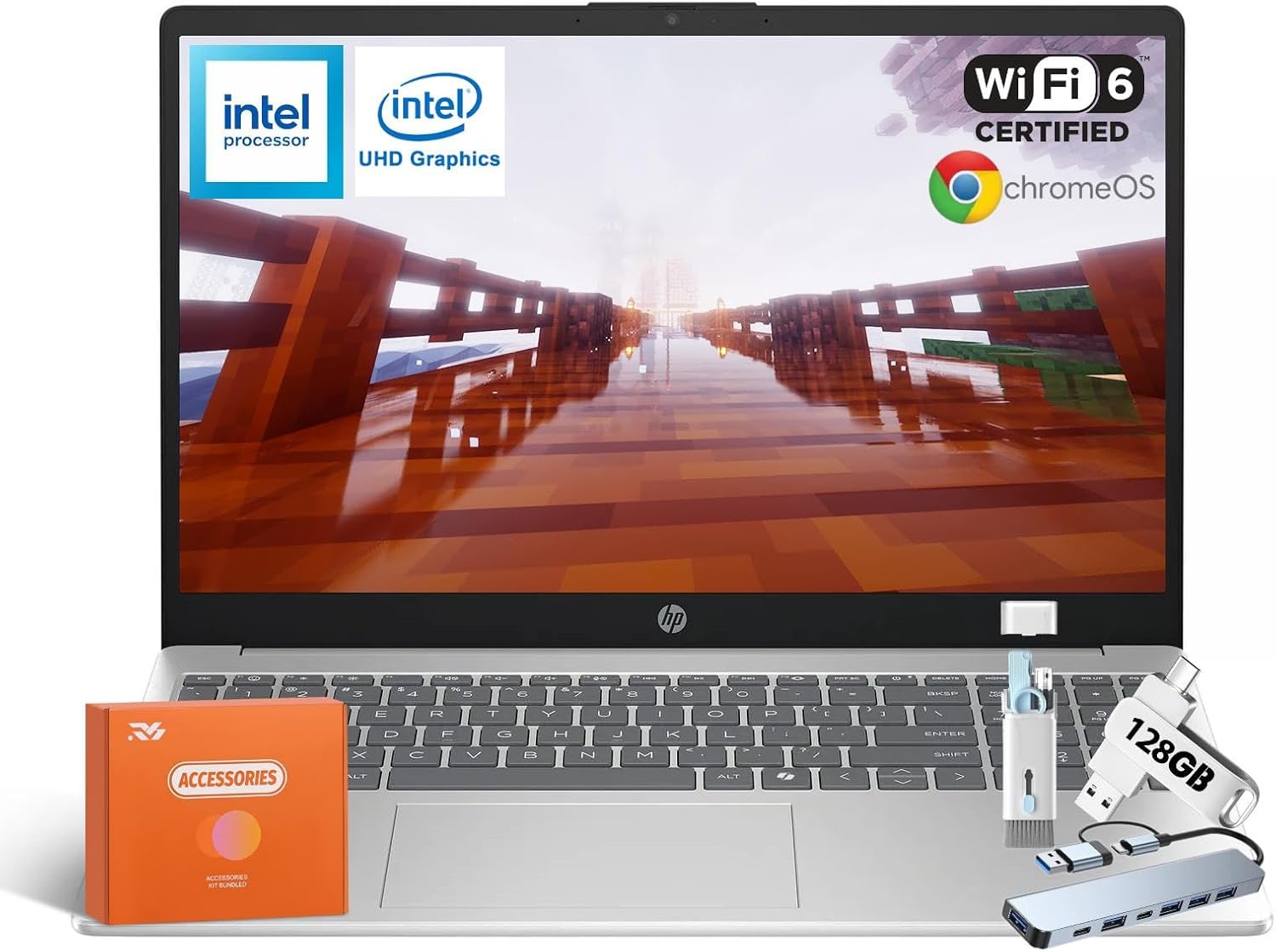 HP 2025 Chromebook Laptop, Intel Quad-Core N200 Processor, 15.6