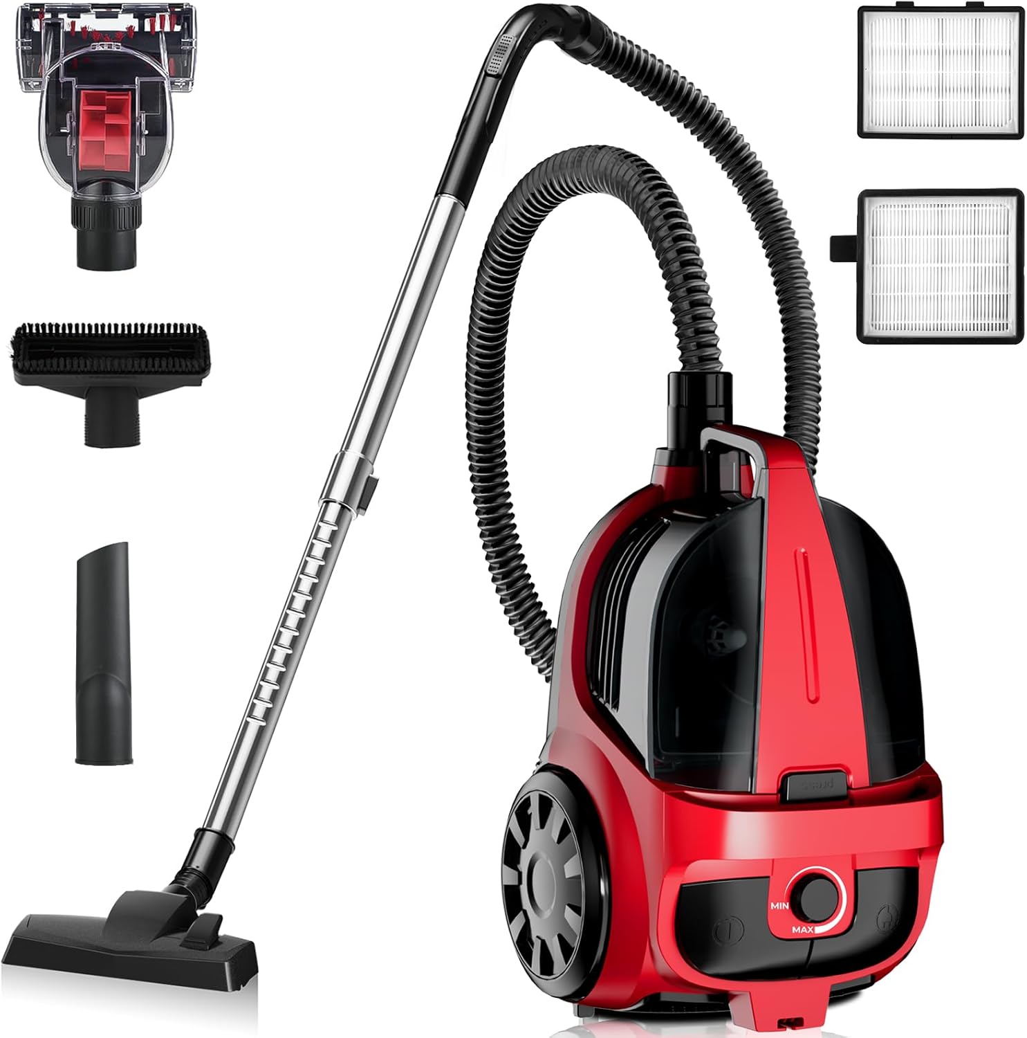 EDLOENS Canister Vacuum Cleaner for Home, 1600W Bagless Vacuum Cleaner with 44kPa Strong Suction, 4L Large Dust Cup, Variable Speed Control, Lightweight Canister Vacuum for Carpet, Hard Floor