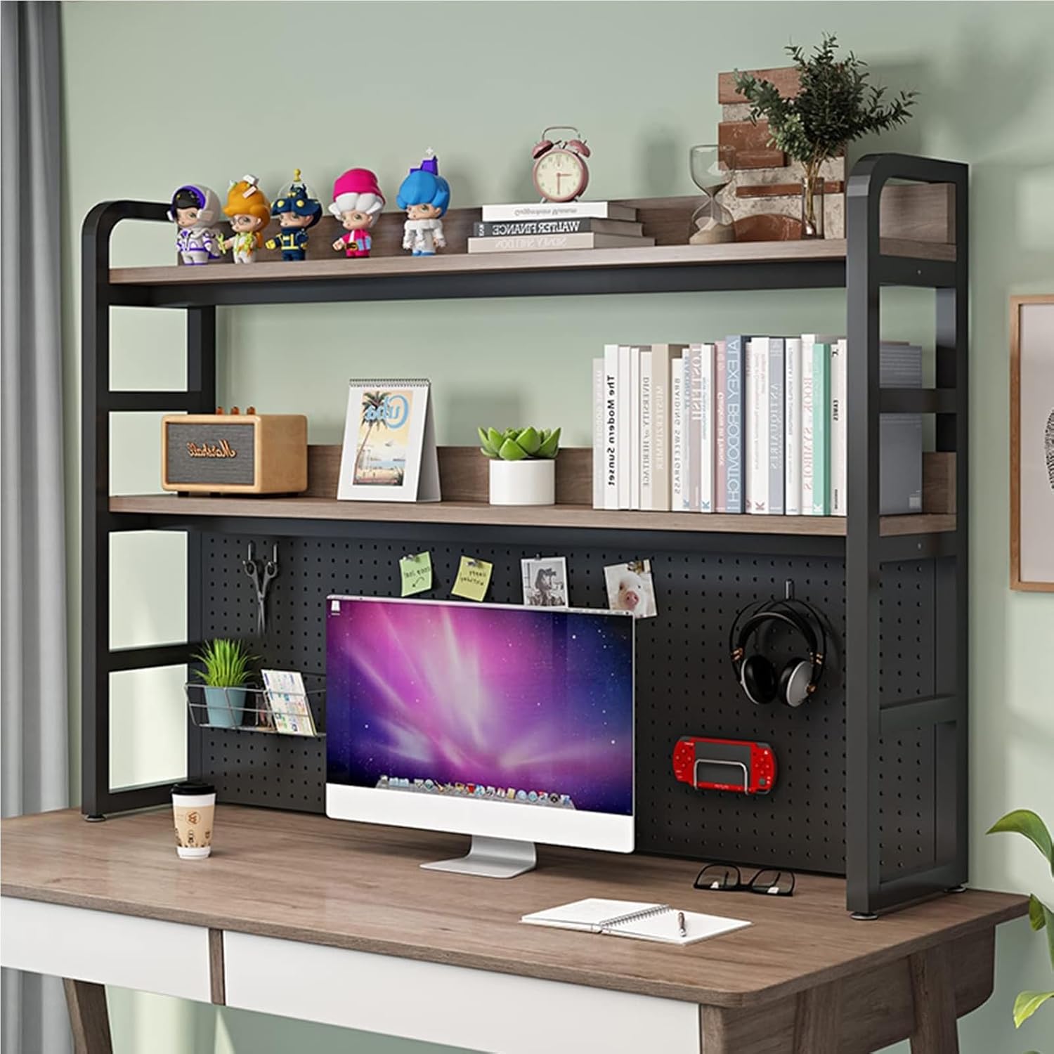 2 Tier Desktop Bookshelf / Bookcase - Computer Desk Bookshelf Hutch, Multifunctional Freestanding Storage Rack, Office Supplies Desktop Display Stand, Suitable For Offices, Home, Kitchen ( Color : C ,