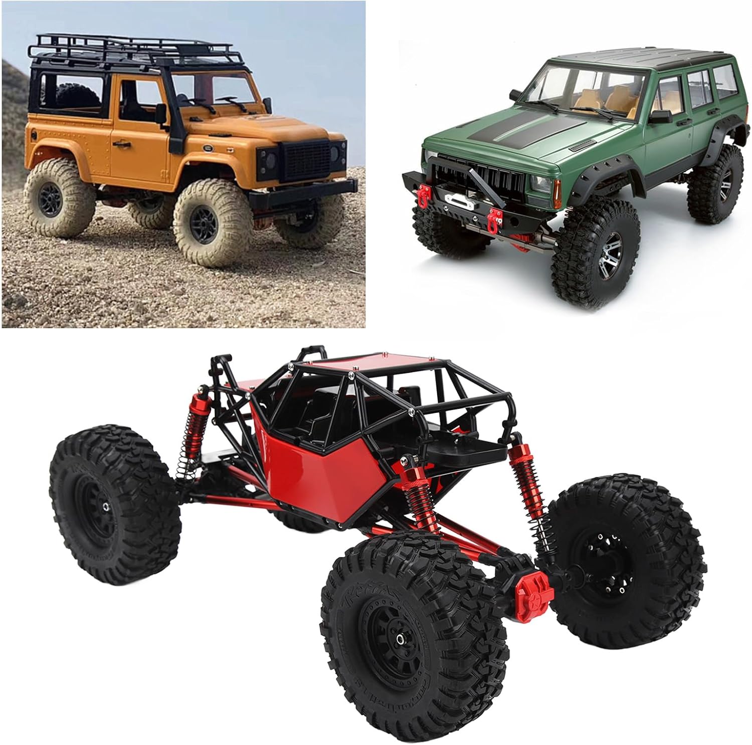 310mm RC Rock Climber Chassis for Axial SCX10 90046, 1/10 Scale Alloy Drive Shaft Crawler Chassis with 4 Shock Absorbers 1.9 Wheels (Red Black, 14.57 Frame)