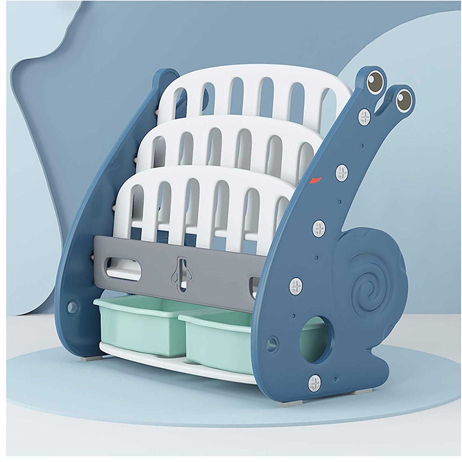 QWEASDF Bookshelf for Kids, Kids Bookcase Toddler Storage Organizer, Children's Free Standing Bookcase Storage Boxes Organizer, Display Shelves for Bedroom Decor Room, Living Room,Blue,2