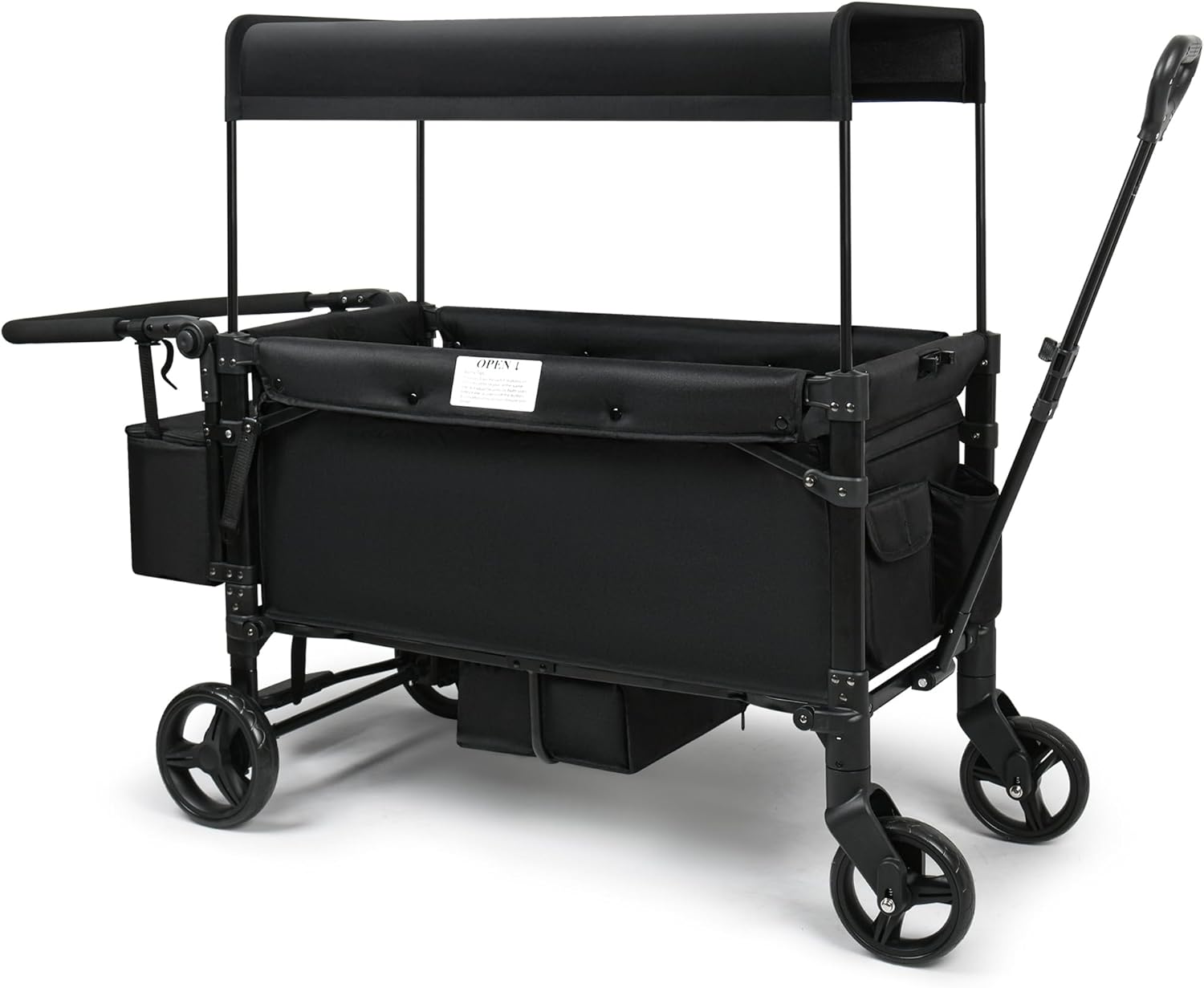 VOOI Stroller Wagon, 2 Seater Kids Wagon, Collapsible with 5-Point Harnesses, Zipper Door, Sun Canopy