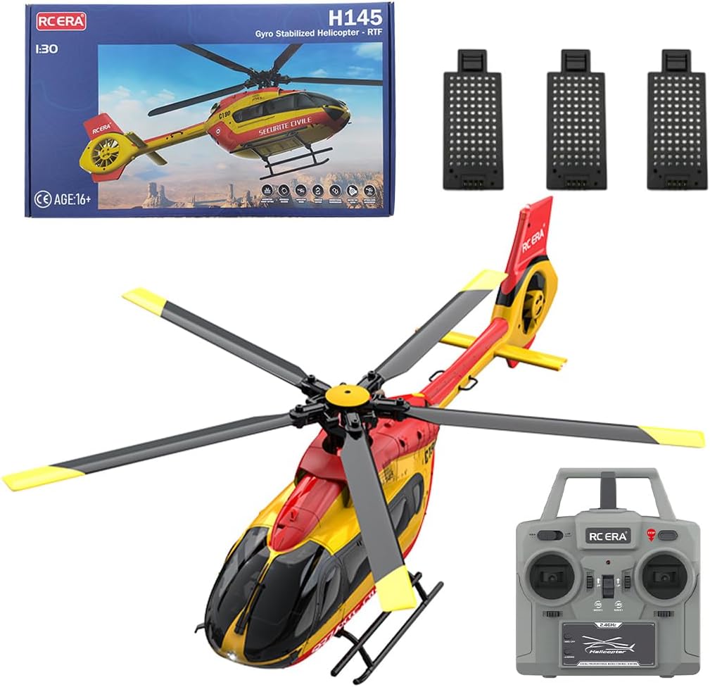 C190 Remote Control Helicopter, H145 6CH Single Rotor RC Airplane with 6-Axis Gyro, 1/30 Scale RC Aircraft for Adults Beginners, Maintain Altitude Hover/Optical Flow Positioning
