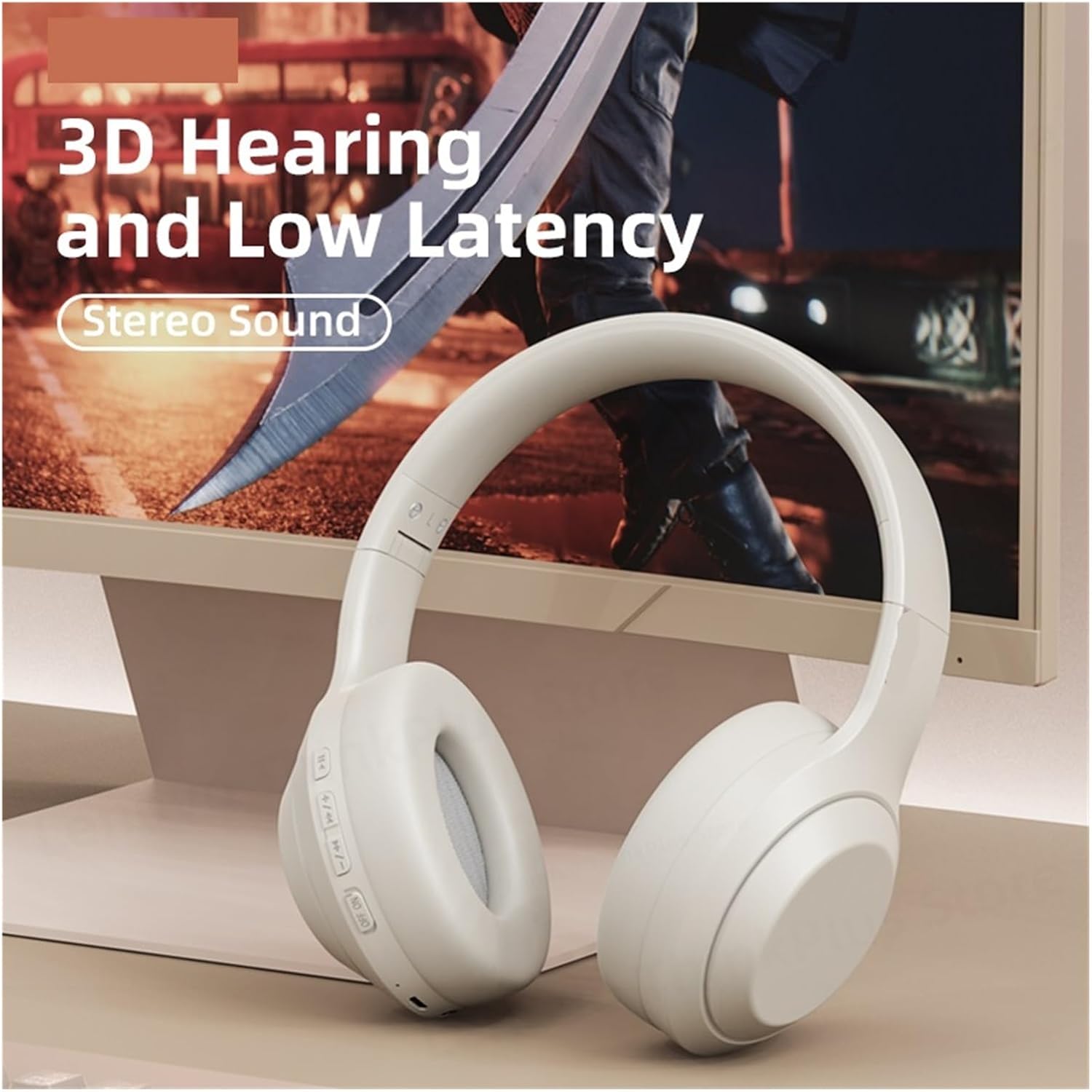 Compatible for Wireless Over Ear Headphones Bluetooth Earphones Gaming Stereo Sound Sports Headset with Mic(TH10 Beige)