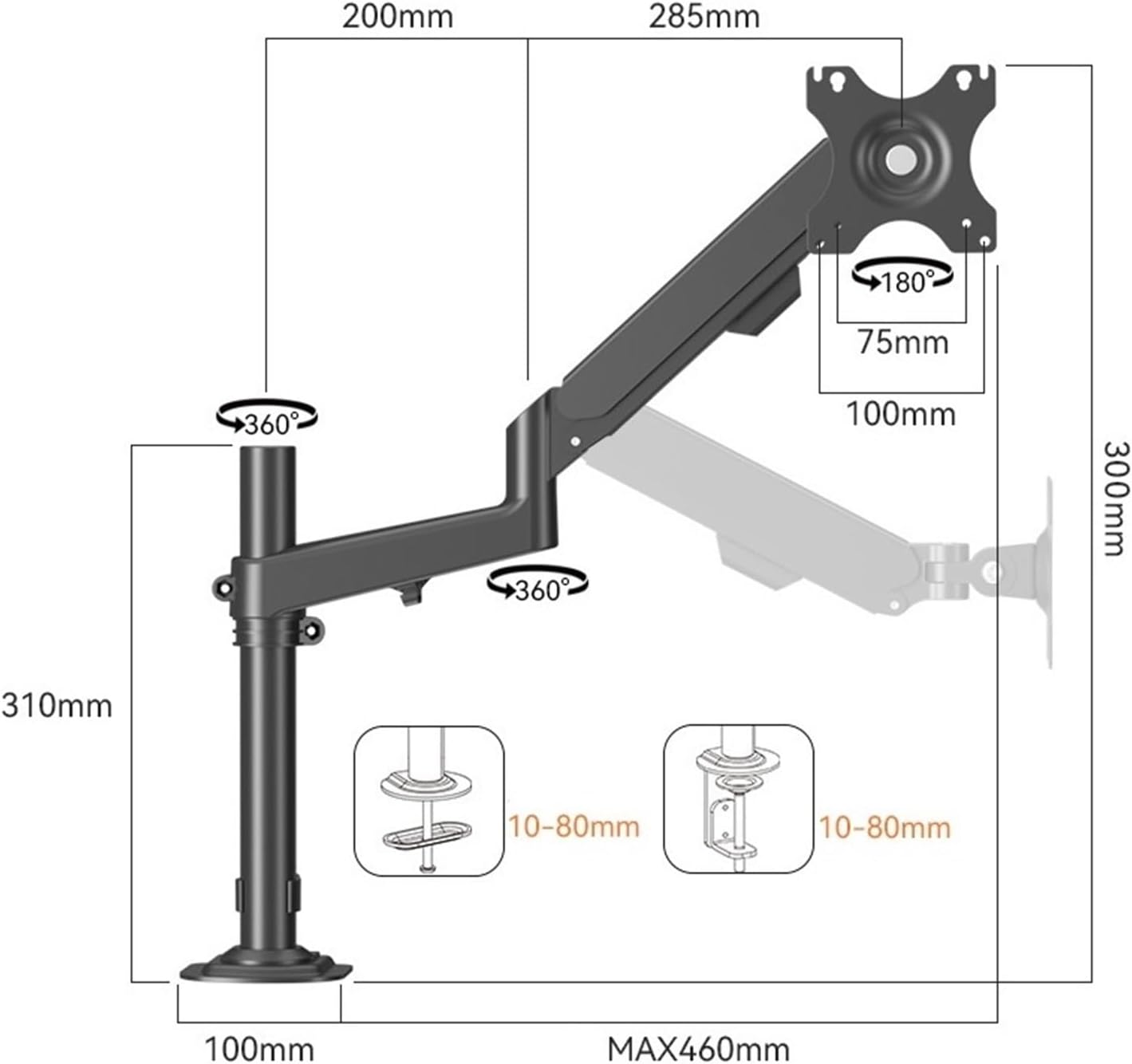 17-32 inch desktop gas spring LED monitor arm articulated bracket full motion bracket support rod TV mounting bracket computer bracket VESA(H5B)