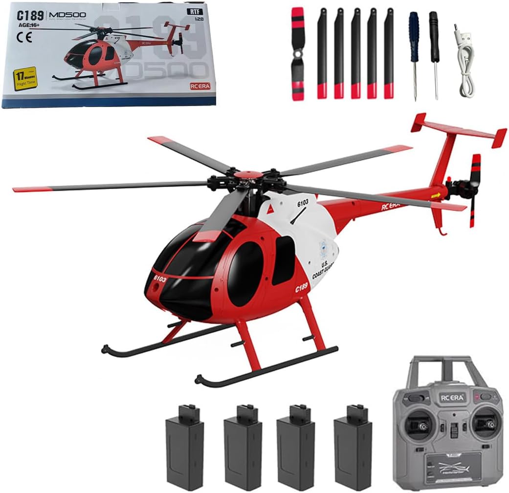 C189 MD500 Little Bird RC Helicopter with One-Key Takeoff/Landing, 2.4G 4CH Single Rotor RC Aircraft with 6-Axis Gyro, Dual Brushless Motors, Altitude Hold & Optical Flow Positioning - RTF