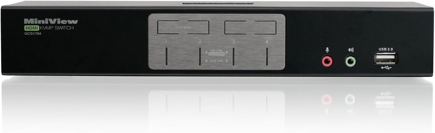 IOGEAR 4-Port HDMI Multimedia KVM Switch with Audio, USB 2.0 Hub and HDMI KVM w/Full Set of Cables, (GCS1794 TAA Compliant)