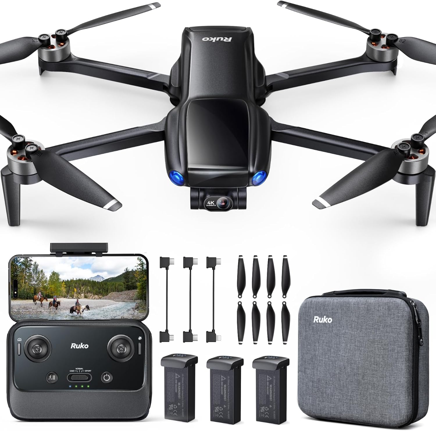 Ruko U11MINI 4K, Drones with Camera for Adults 4K Video 8K Photo, Under 249g, 3-Axis Gimbal EIS, 20000ft FPV Transmission, AI Takeoff/Landing, Auto Return, GPS with Beeper, Beginner (96-Min Flight)