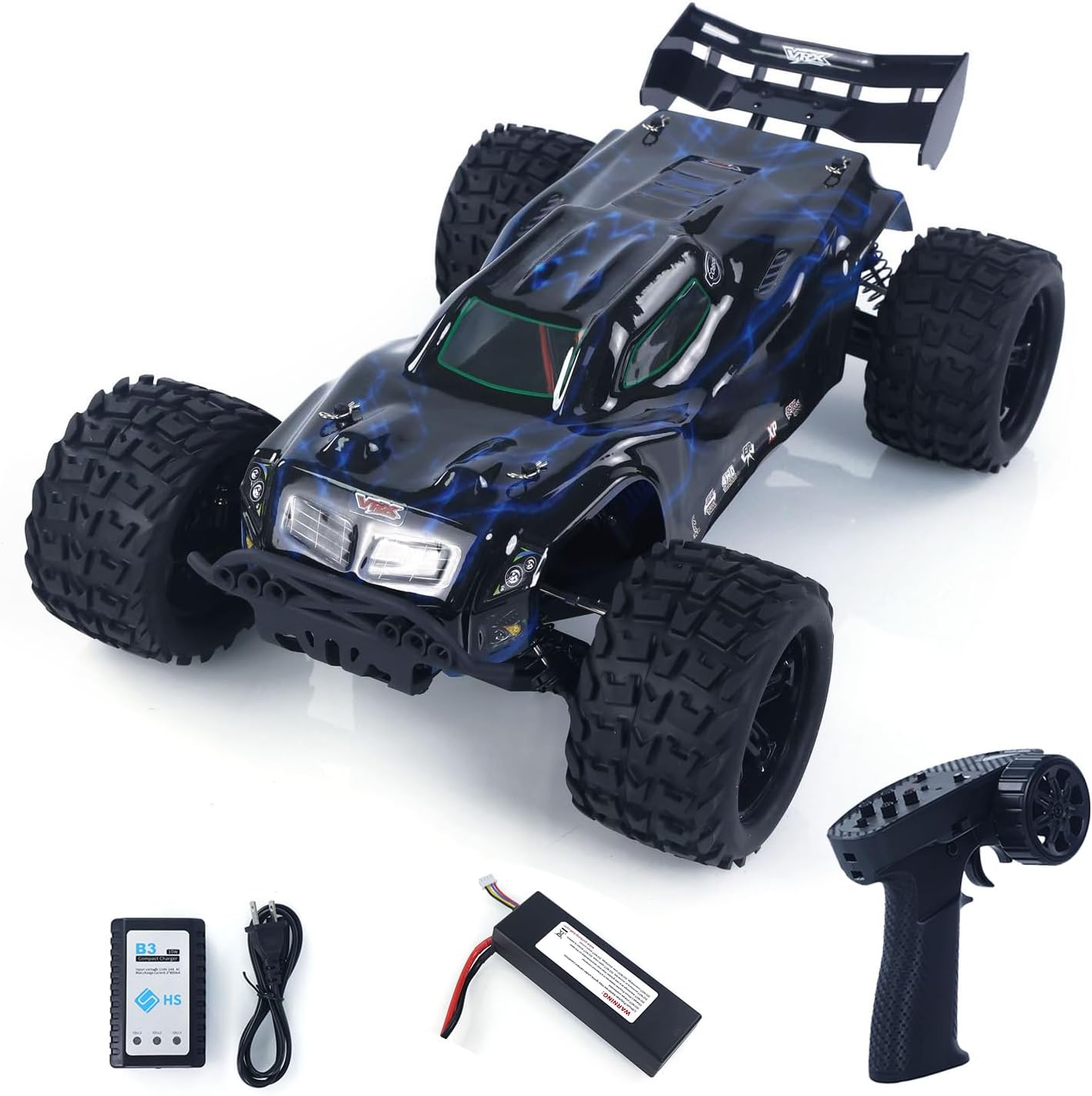 RH818 1/8 Remote Control Electric Racing Buggy AWD RC Model Hydraulic Shock Absorber 3660 Brushless Motor Flysky Radio Hobby Grade Model for Adult(Blue Stripe)