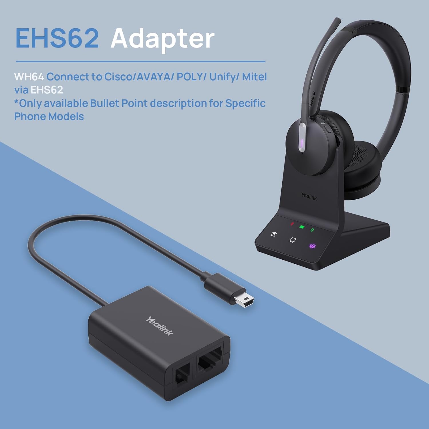 EHS62 Adapter and WH64 Dual Headset, Compatible with Cisco/Avaya/Poly/Grandstream Desk Phone
