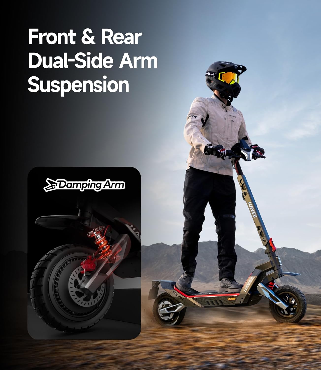 NAVEE XT5 Pro Electric Scooter, 31 mph Top Speed, 46.6 Miles Max Range, 2200W Peak Motor, Dual Damping Arm Suspension & Disc Brake, Fast Charging Scooter for Adults Teens, 12