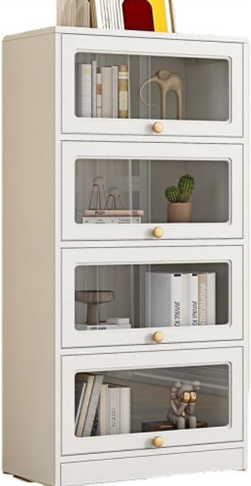 Solid Wood Bookcase with Tempered Glass Doors, Modern, Dust-Proof Storage Cabinet for Living Room MINGPING (Color : 60x35x156cm)