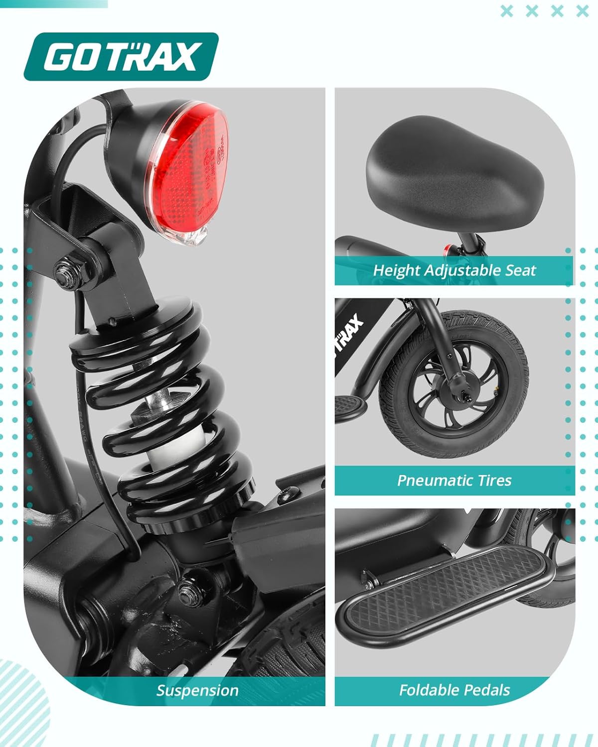 Gotrax A3 Electric Scooter with Seat for Adults, 350W Motor, 15.5MPH Top Speed, Max 9.5 Miles Range, 12