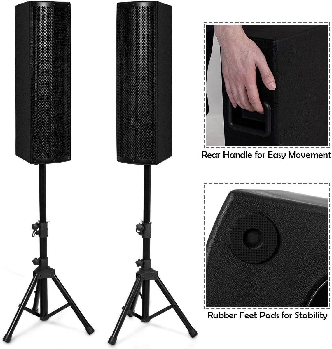 Costzon 3-Way Powered PA Speaker, 2000W Active Portable DJ Speaker with Active + Passive Speakers, Microphone and Foldable Triangle Stands, Bluetooth, USB/SD Card, FM Radio, Wireless Remote Control