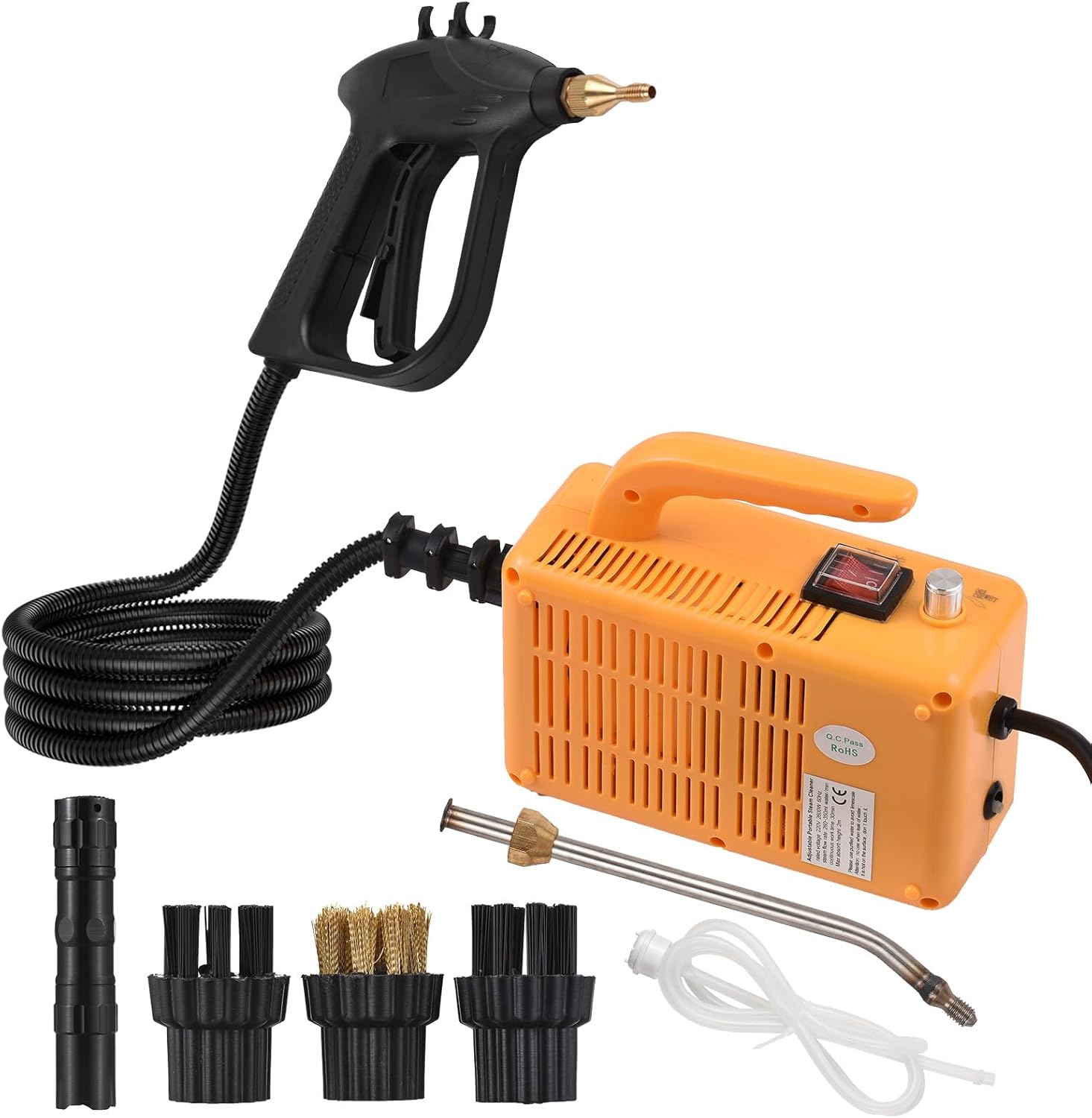 TREEYX 1700W High Pressure Steam Cleaner Handheld Portable Steam Cleaning Machine with 3 Brushes for Cleaning Grout Tile Car Kitchen Bathroom (Self Controlled 220V 2600W)