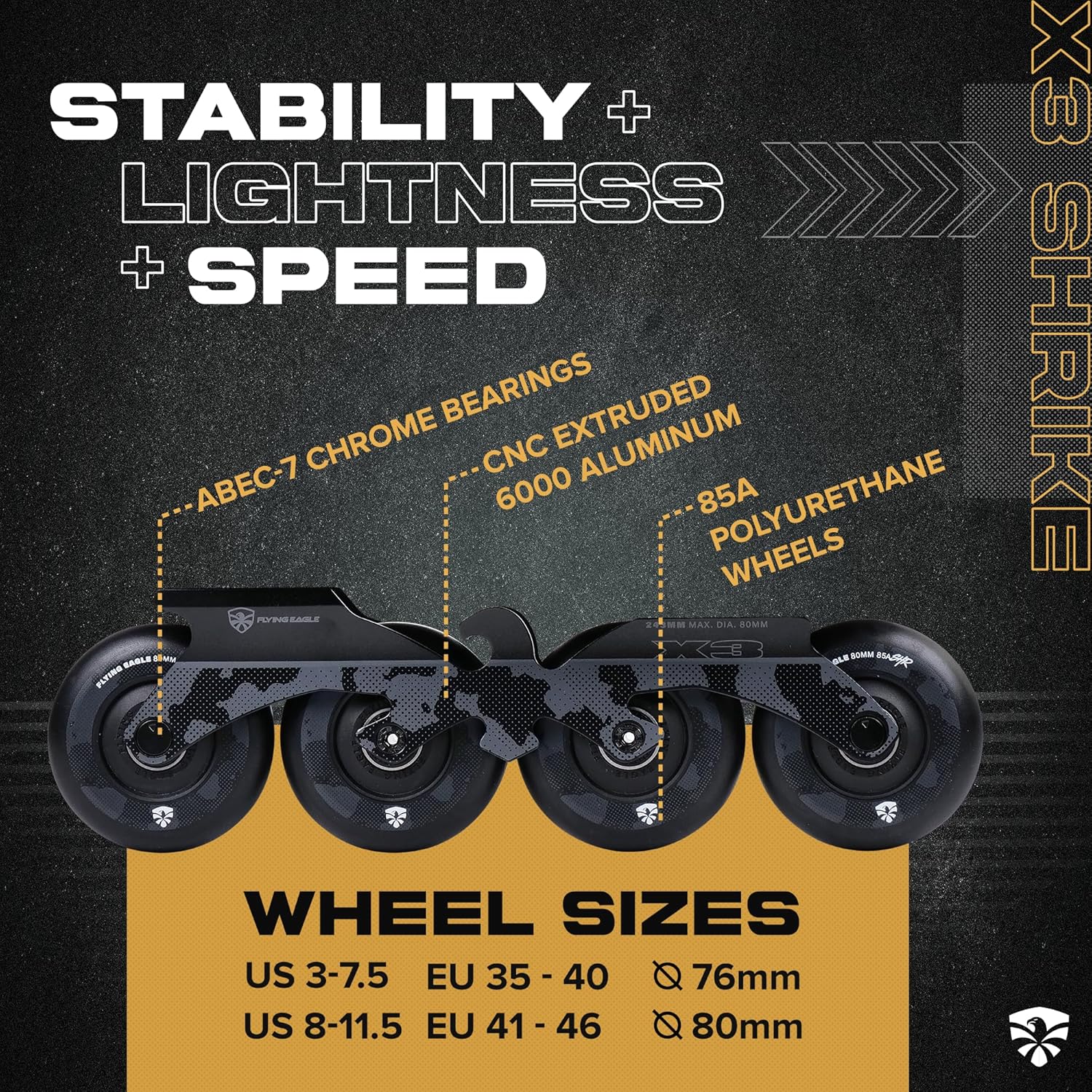 Flying Eagle X3 Shrike Freeskates - Aggressive Inline Skates for Men & Women, Adult Roller Skates Inline, Roller Skate, Skating Shoes for Outdoor, Rollerskates Adult