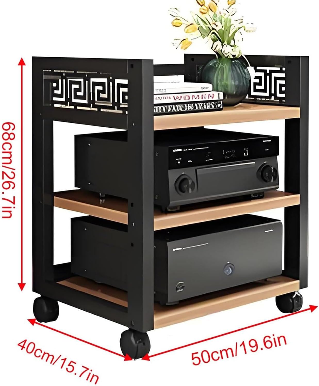 Steel Audio Stereo Rack Mobile AV Media Cabinet AV Media Stand Component Cabinet Player Stand Entertainment Stereo Components Solid Construction(Natural