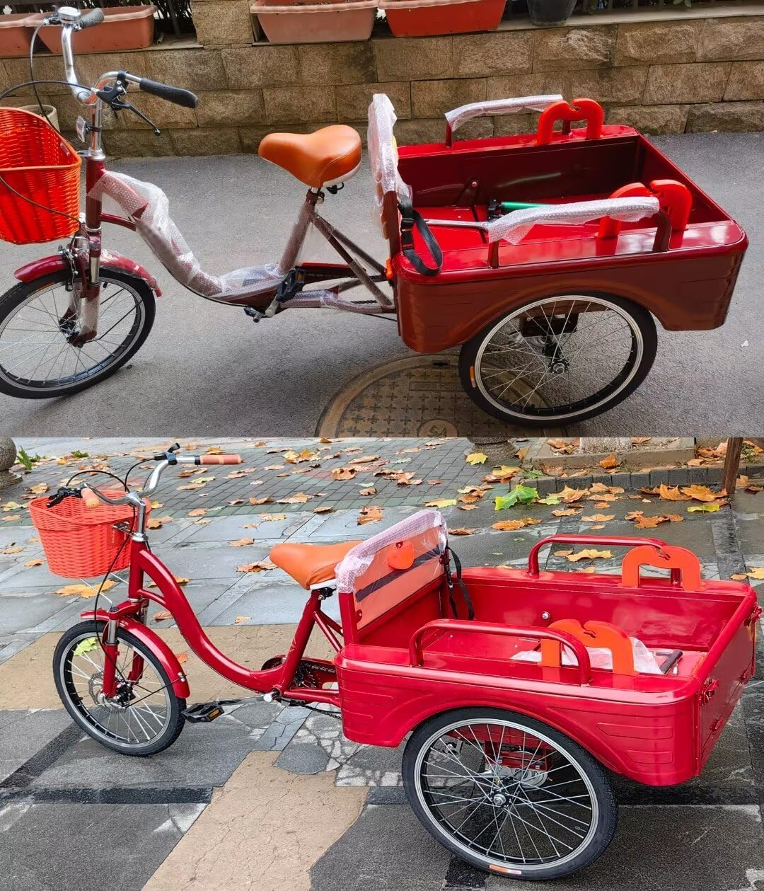 Elderly Tricycle with Back Cabin,Adult Rickshaw Pedal Tricycle with Shock Absorber Front Fork,Vehicle,20inch Tandem Trike with Rear seat,Sensitive Dual Brakes (Wine Red 20 in)