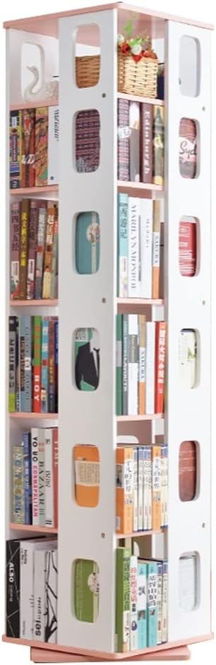 360 Degree Rotation Bookshelf, Home Office Library Floor Standing Solid Wood Bookcase, Books pictorials Toys Corner Storage Rack (Color : Style 3, Size : 6 Tier)