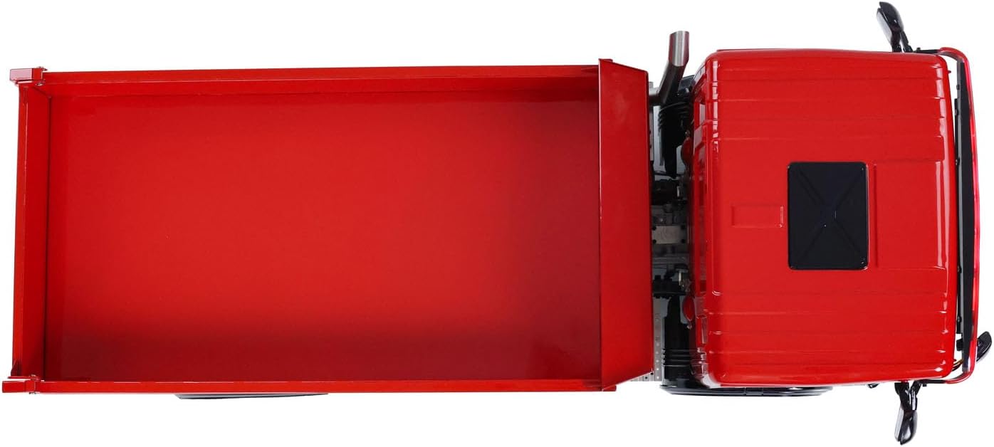 1/14 4x4 RC Hydraulic Dumper Car Remote Control Dump Truck Metal Tipper Model 3-Speed Transmission Differential Lock Axles Light Sound System Hobby Grade Model for Adult(Red)