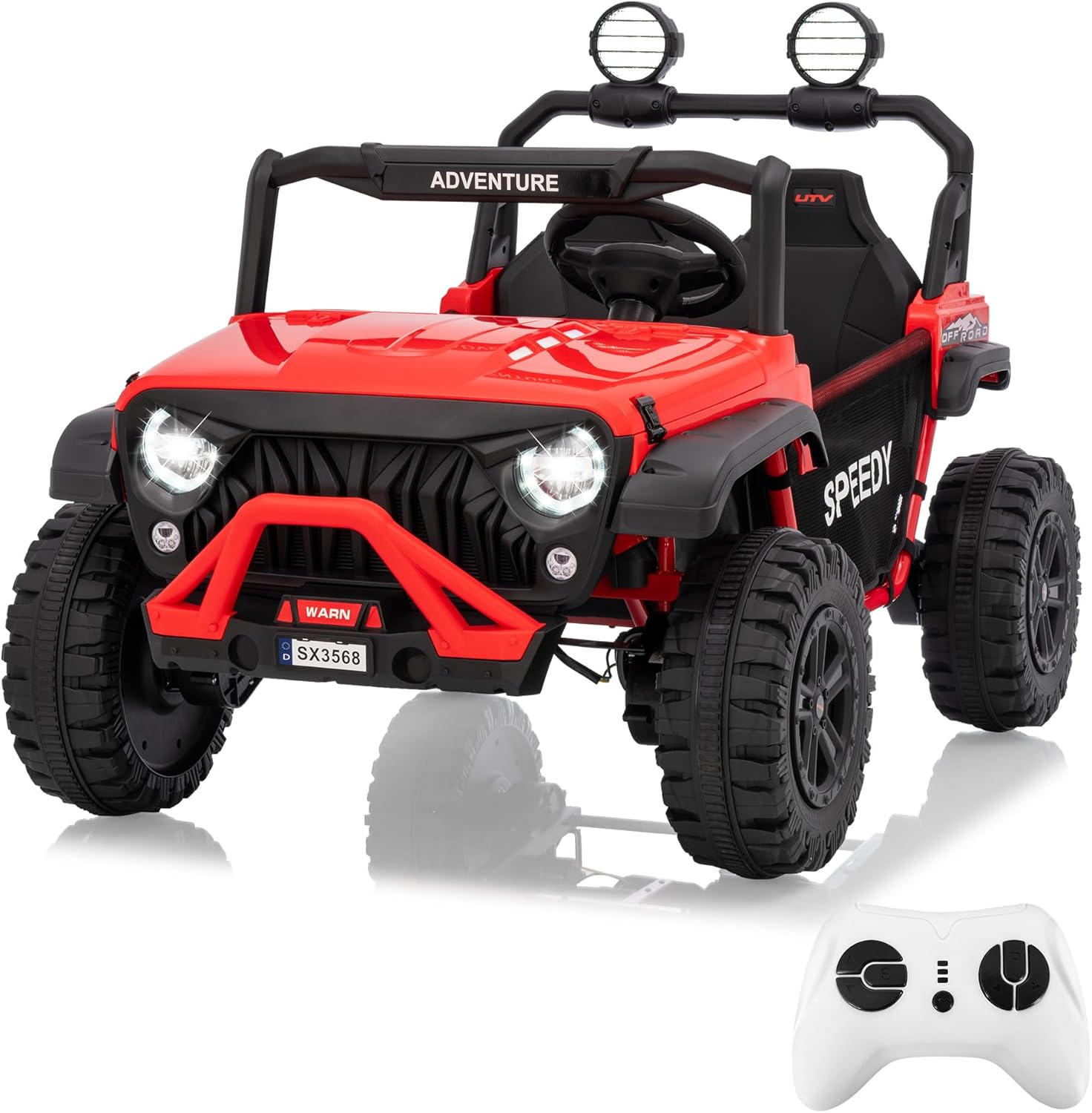 24V Ride on Car for Big Kids, Iron 2 Seater Ride on Toy, Fast 4.97MPH Truck, 4WD Kids Electric Vehicles with Remote Control, Spring Suspension, Front & Behind LED Lights, Dual Storage, Music, Red