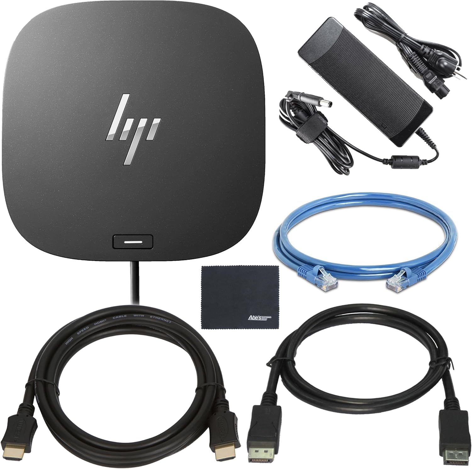 HP Docking Station for Laptop Dual Monitor + Bundle - HP USB-C G5 Dock 5TW10AA / 5TW10UT / 5TW10AA#ABB with 120W Adapter + ZoomSpeed HDMI Cable + DisplayPort Cable + Ethernet + Microfiber Cloth