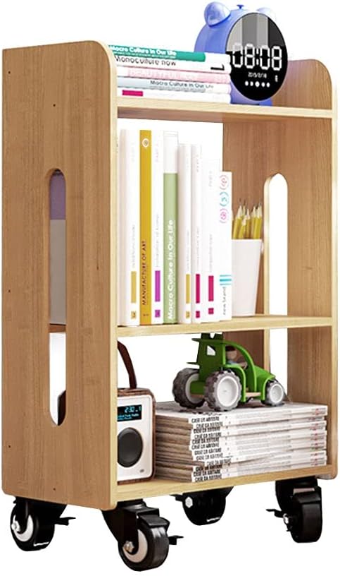 QTBH Bookshelf Bookshelf Solid Wood Wheeled Bookshelf Simple CD Rack Audio Rack Shelf Bedroom Bedside Storage Cabinet Small Bookshelf 27.16 inches High Bookcase Bookcase freestanding