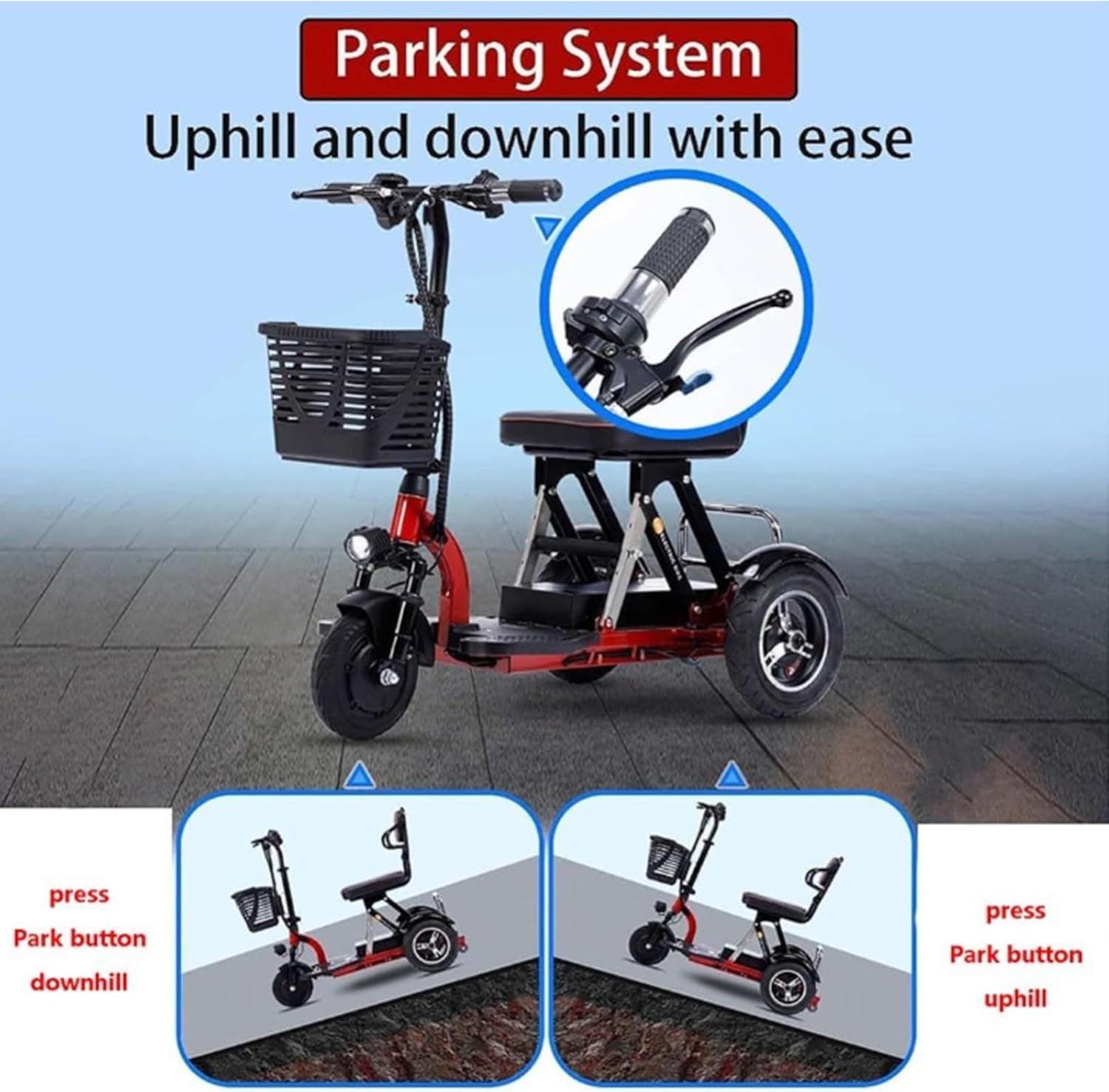 Foldable Lightweight 3-Wheel Mobility Scooter - up to 45Km Battery Life - Comfortable Seat - Ideal for Elderly & Disabled