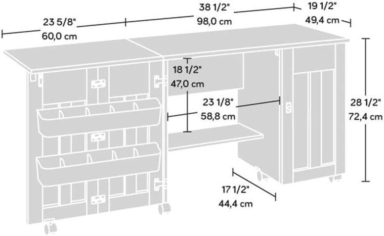 Home Square 2 Piece Mid Century Bookcase and Craft Table Set in Mystic Oak