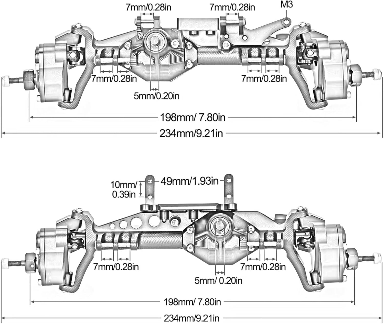 Compatible with SCX10 III H10 Optic 1/10 RC Cars Upgrade Parts Accessories Aluminum Offset Portal Axle Set with Servo Mount RC Front and Rear Axle(Silver,1Set)