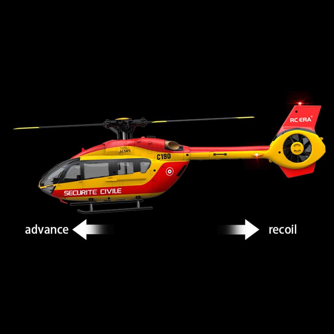 RC C190 1/30 H145 Helicopter, 2.4G 6CH Single-Rotor Gyroscopic Flying Aircraft for Adults, No Ailerons, Fixed Height and Optical Flow Positioning, RTF Version, Red Yellow