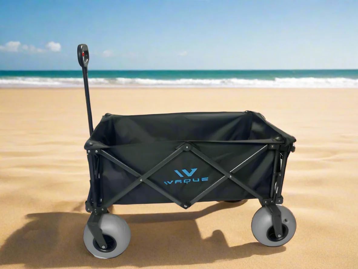 Folding Utility Wagon Cart, Tires for Sand Heavy, Duty Beach Garden Cart with Sand Wheels (Black)