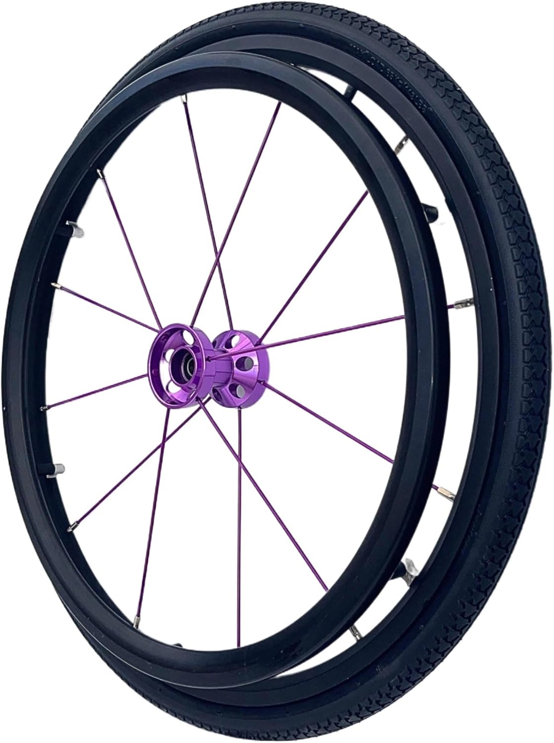 2PCS 24 inch Sports Wheelchair Rear Wheels, Outdoor Wheelchair Wheels Assembly, Durable Pneumatic Tires, Anti-Slip Spoked Wheel, Aluminum Alloy Hub (Purple, 24 inch, 2 PCS)