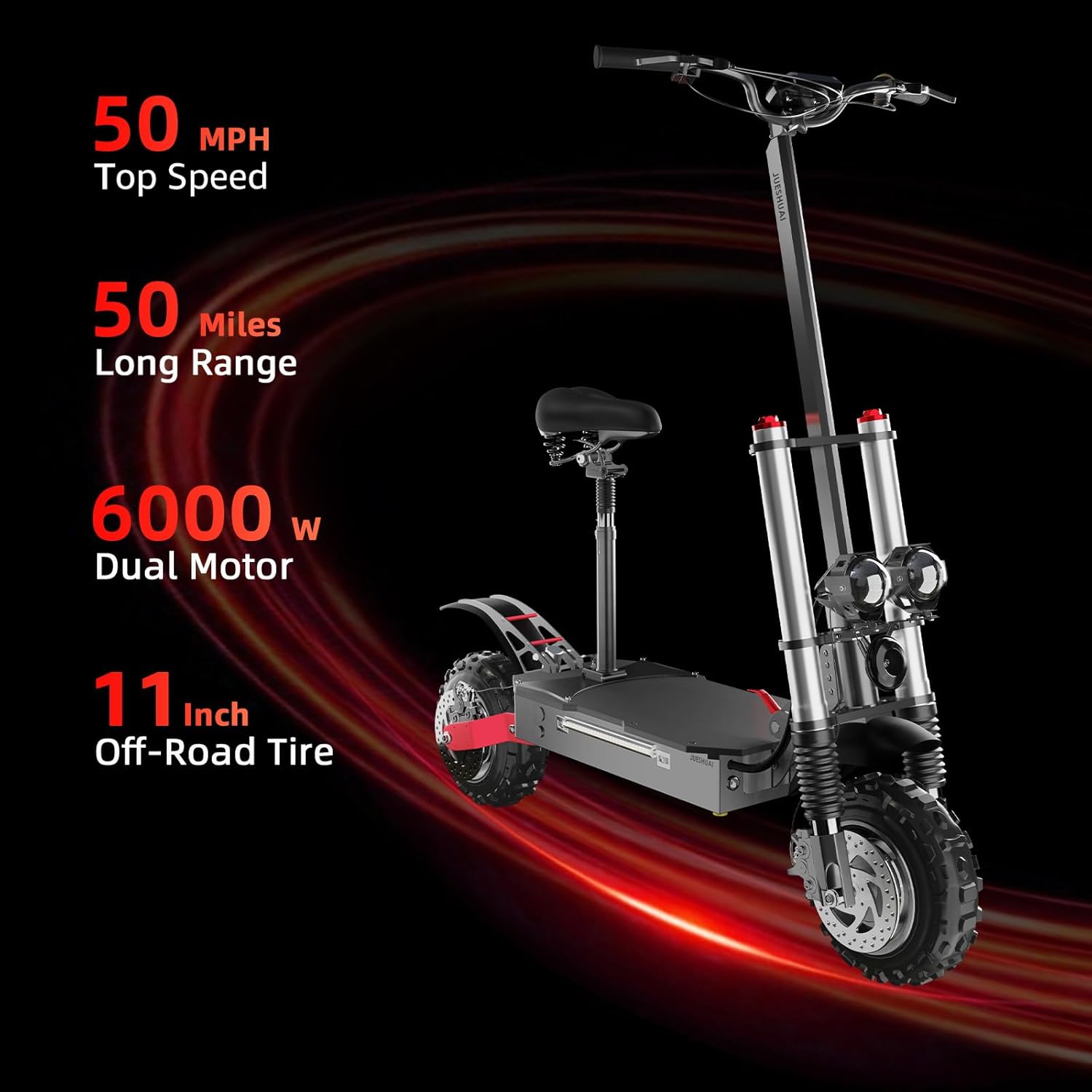 X60 Electric Scooter for Adults, 72V 6000W Dual Motor, 50 MPH Max Speed & 50 Miles Range, 11 Inch Off-Road Tire, Hydraulic Damper, 400 Lbs Max Load Heavy Duty Electric Scooter with Seat