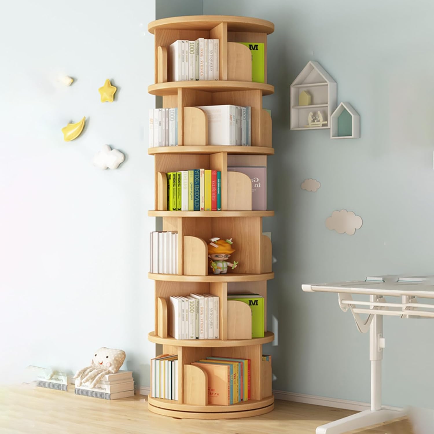 BYERZ Spinning Bookshelf, Rotating Bookshelf 360, 3/4/5/6 Tier Bookcase Shelf, Corner Bookshelf, Stackable Bookshelf Organizer, Display Cabinet for Office Home Living Room