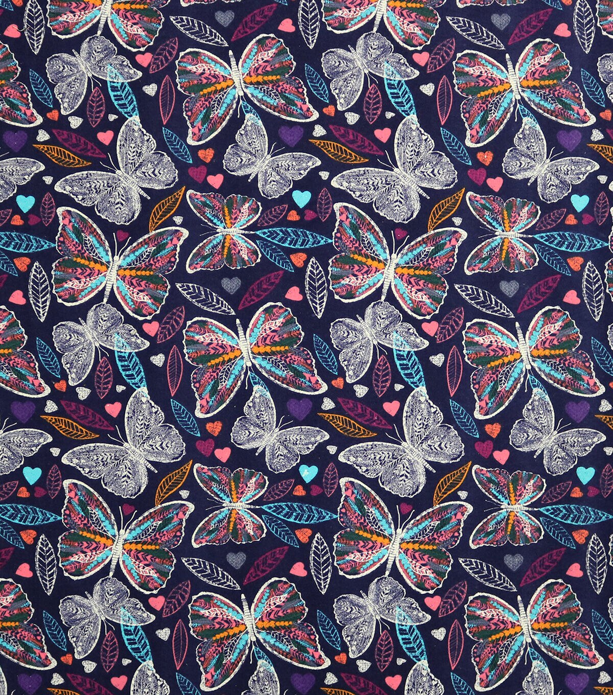 Butterfly Outline Navy Super Snuggle Flannel Fabric