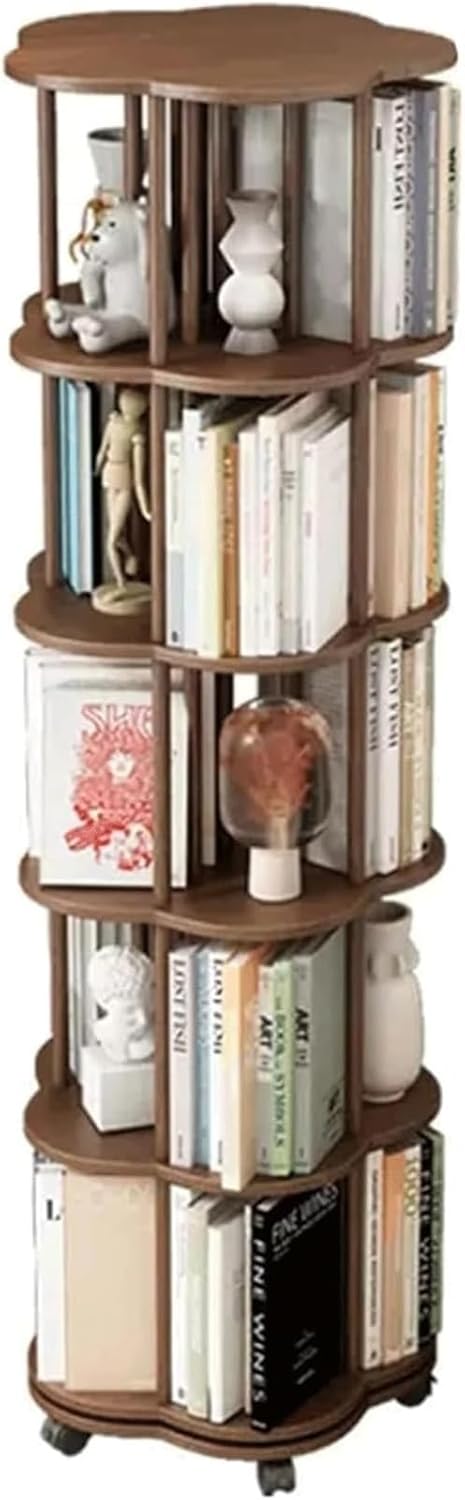 SoOSSN Bookshelf 360° Rotating Bookshelf Standing Bookcase Removable Rolling Bookcase Picture Book Book Shelf Organizer (Color : Walnut, Size : 48 * 157cm)