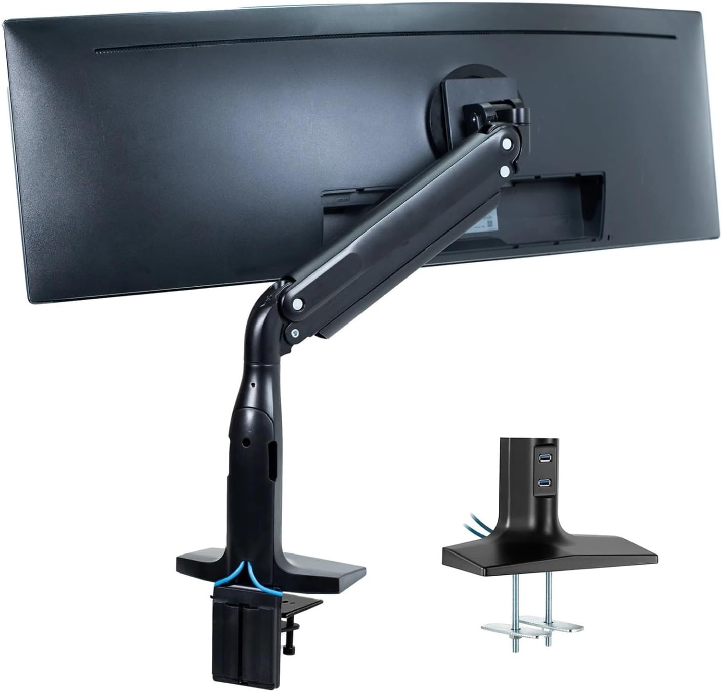 Single-Piece Ultra-Wide Monitor Pneumatic Spring Desktop mounting with U, Maximum Hole spacing 200x100-