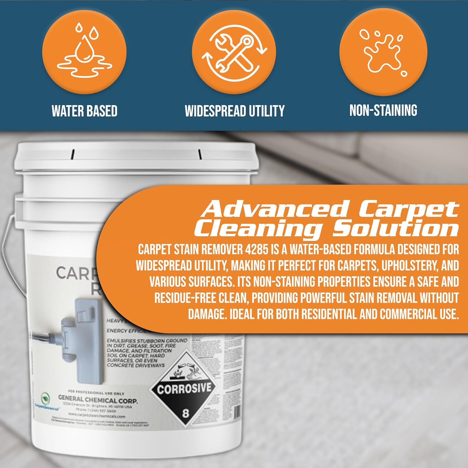 CarpetGeneral - Heavy Duty Carpet Stain Remover 4285 - Easy Clean and Professional Carpet Cleaner Products - Residential & Commercial Multi-Purpose Spot, Stain Pretreater & Precleaner - 1 Gallon Pail