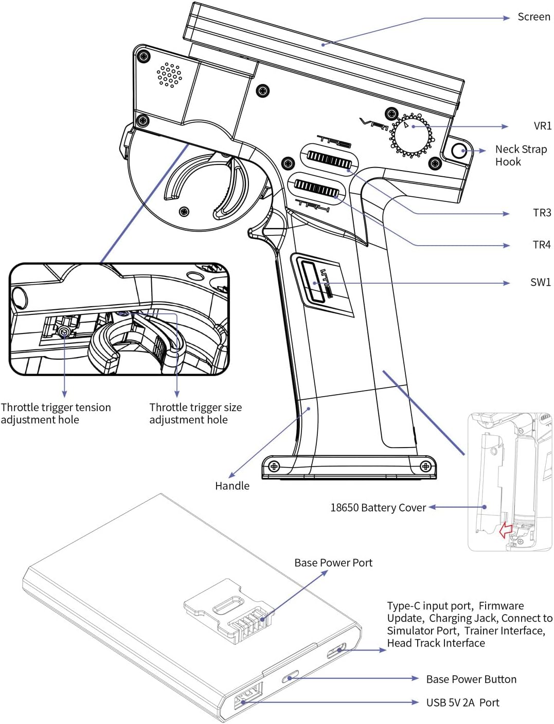 2.4G 8CH Radio Transmitter Remote Controller, AFHDS 3 Protocol FGR4S Receiver with Touch Screen for RC Car Boat Model