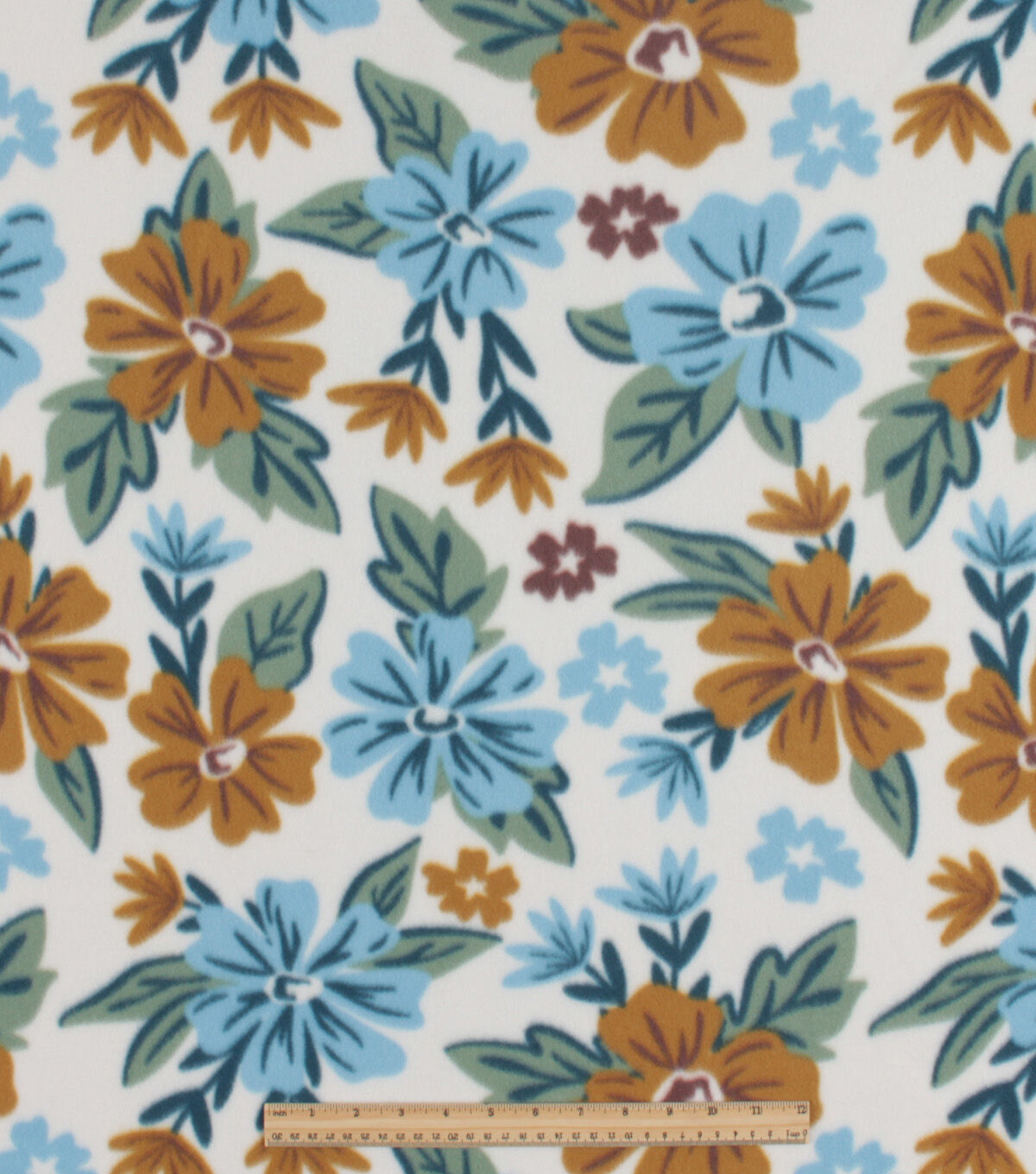 Blue Yellow Floral Blizzard Prints Fleece Fabric