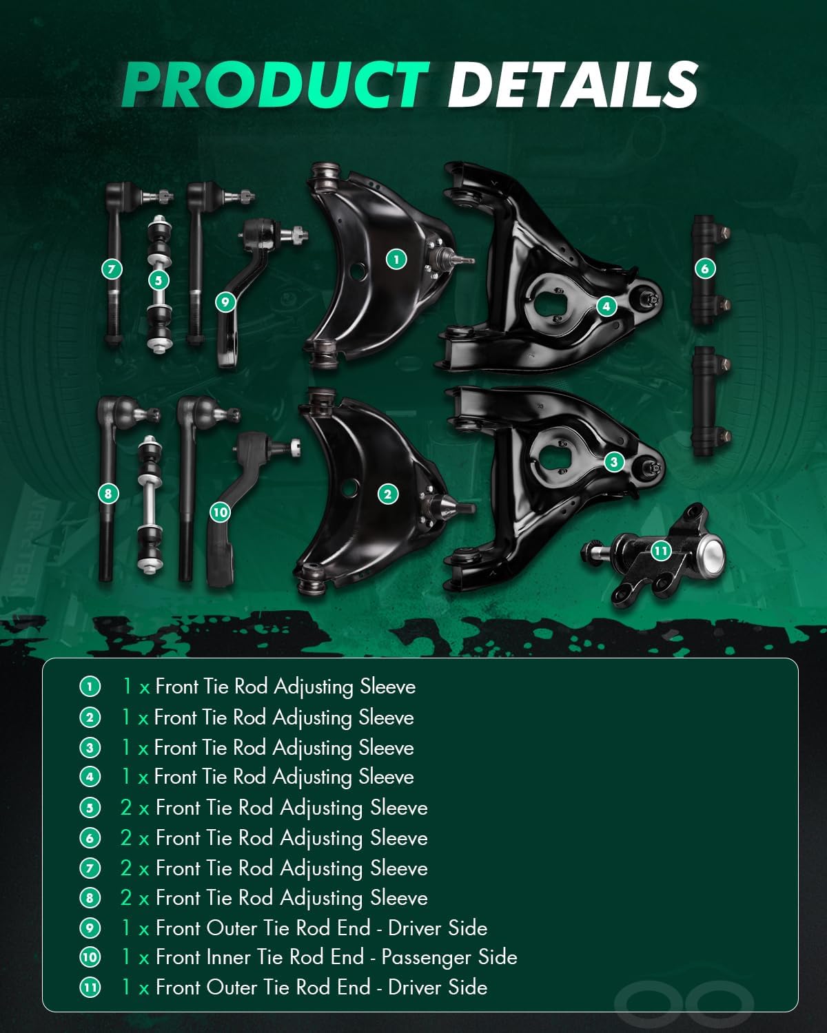 SCITOO 15pcs Front Suspension Kit Idler Arm Pitman Arm Upper Lower Control Arm Tie Rod End Adjusting Sleeve Sway Bar Link for Chevy C1500 & C1500 Suburban Tahoe for GMC C1500