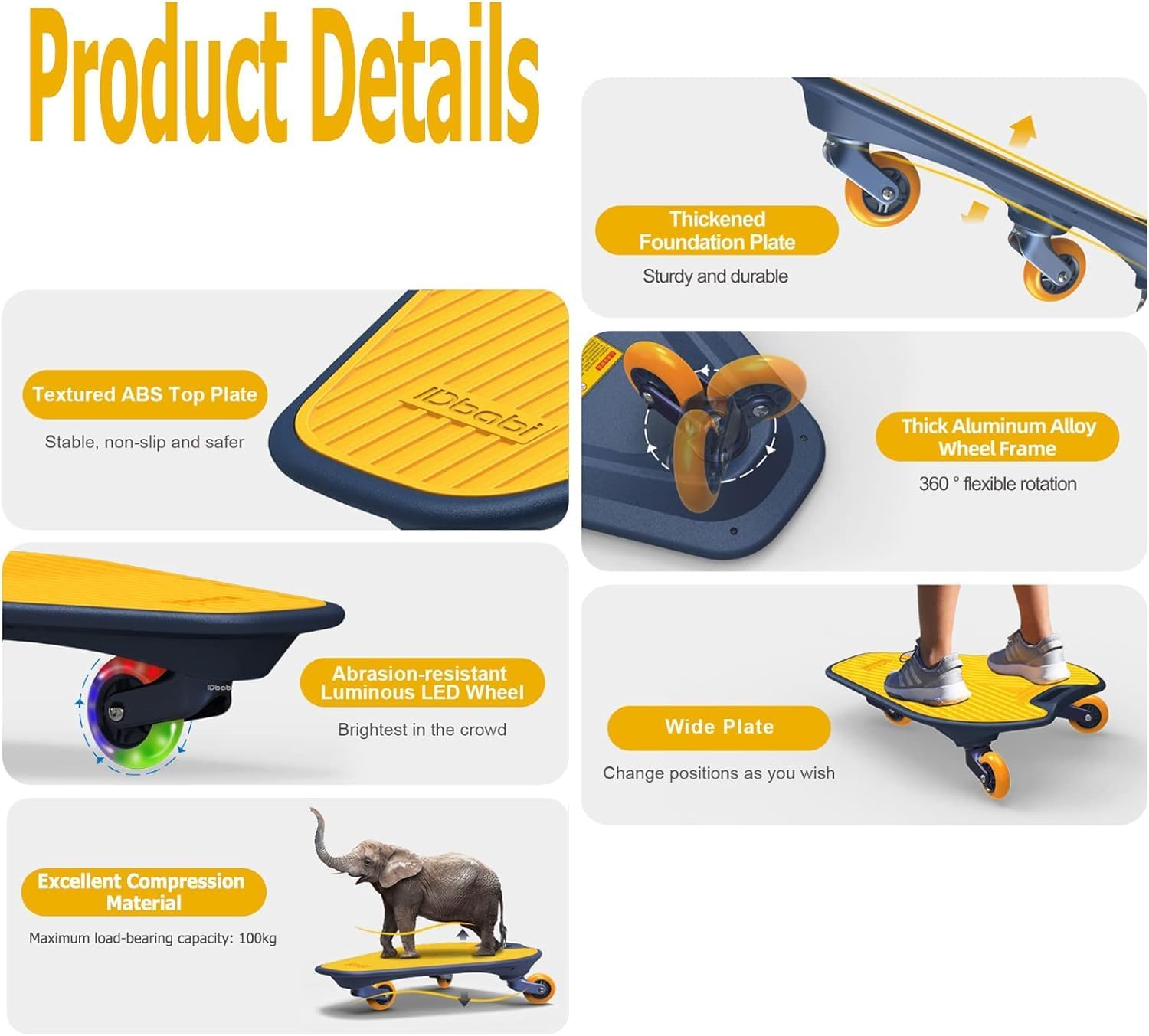 Skateboard for Kids with Bright LED Wheels Wide Base Combo Skateboard and Balance Board, Suitable for Beginners, Can Bear 220 Pounds